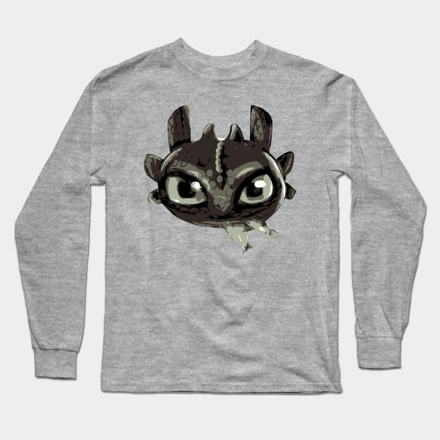 Chibi Black Dragon With Green Eyes Eating Fish - Eyesasdaggers Long Sleeve T-Shirt by eyesasdaggers